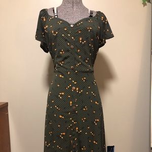 Button Front Floral Midi Dress